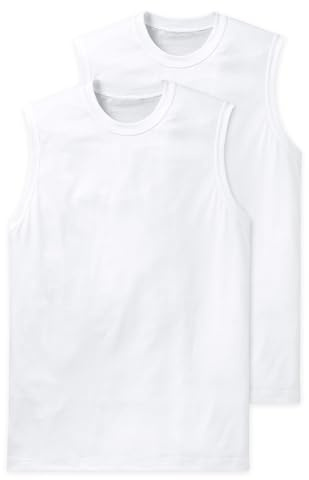 Schiesser Herren Unterhemd Shirt 0/0 Arm, 2er Pack, Gr. Small (Herstellergröße: 4 (S)), Weiß (100-weiss)