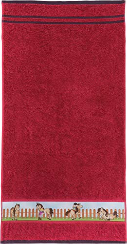 Erwin Müller Kinder-Handtuch Frottier rot Größe 50x100 cm - mit Pferdemotiv auf Bordüre, weich, hautfreundlich, 100% Baumwolle