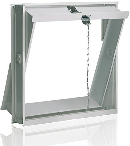 Lüftungsflügel weiß Stahlblech (417x435x90 mm) für 4 Glasbausteine (19x19x8 cm) - mit Zugvorrichtung