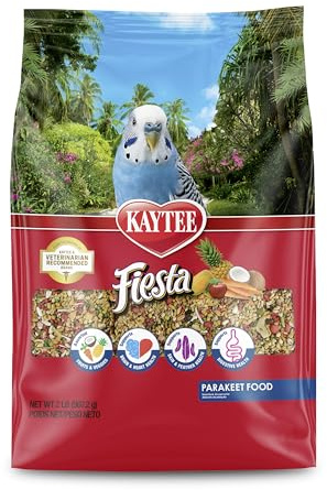Kaytee Fiesta Parakeet Food, Nutritious and Fun Blend, Supports Skin, Feather, Digestion, Brain and Heart Health, 2 pounds