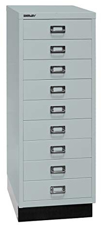 BISLEY MultiDrawer, 39er Serie mit Sockel, DIN A3, 9 Schubladen, Stahl, 645 Lichtgrau, 43.2 x 34.9 x 94 cm L39A39S645