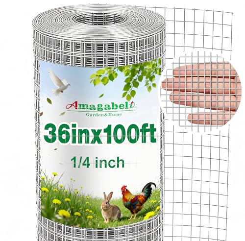 Amagabeli Galvanized Hardware Cloth 1/4inch 36inch x 100ft 23 Gauge Chicken Wire Fencing Welded Wire Metal Roll for Rabbit Cage Snake Fence Gopher Poultry Garden Netting Raised Bed Window Screen