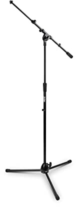 On-Stage MS9701B+ Heavy-Duty Euro-Boom Mic Stand (Setup for Vocal and Instrument Microphones, Adjustable Height, Portable, Folding, Tripod Base, Rubber Feet, Steel and Zinc, 5/8″-27 Threading, Black)