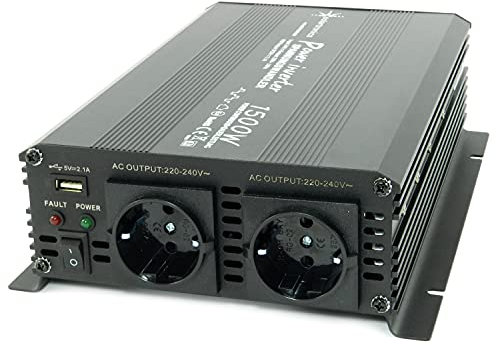 SOLARTRONICS NM1500 Spannungswandler 24V 230V modifizierter Sinus 1500W - 3000W Spitzenleistung - Wechselrichter 24V auf 230V Stromwandler mit Schuko-& USB Anschluss Solar Inverter Umwandler