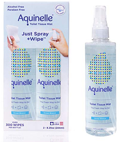 Aquinelle Toilet Tissue Mist, Eco-Friendly & Non-Clogging Alternative to Flushable Wipes Simply Spray On Any Folded Toilet Paper 2PK OCEAN BREEZE 8.25OZ