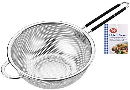 Tala 20.5cm Stainless Steel Strainer with Soft Grip Handle, Ideal for use as Colander or Sieve. Perfect for draining and rinsing Fruits and Vegetables, Pasta Rice, Pulses, Beans