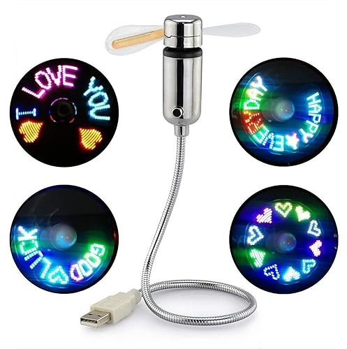 Saytay Ventilador LED RGB programable por USB con cuello de cisne flexible, pantalla de mensajes, función de memoria para PC, portátil, computadora de escritorio