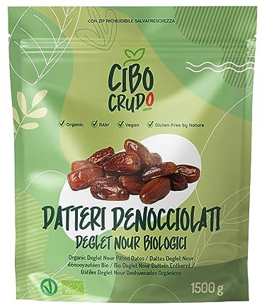 Datteri Denocciolati Bio e Crudi - 1.5Kg. Datteri Secchi Deglet Nour Biologici al Naturale. Datteri Disidratati. Pitted Dates Raw and Organic.