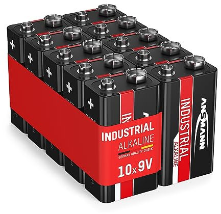ANSMANN 9V Industrial Alkaline Batteries [Pack of 10] Long Lasting High Capacity Square 9V E-Block Battery For Household Appliances and Industrial or Laboratory Equipment