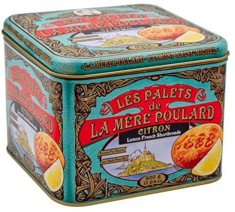 La Mère Poulard Galletas tipo Palets de Mantequilla y Limón, Gruesas y Crujientes - Lata de 500g