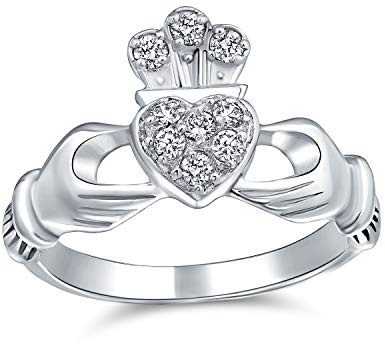 Bling Jewelry Personaliza Anillo de Hermandad BFF Hermana Sororidad CZ Pavé Celta Irlandés de Amistad Promesa Corona Corazón Claddagh Para Mujeres Adolescentes .925 Plata de Ley Personalizable