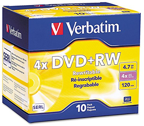 Verbatim 94839 DVD+RW Discs, 4.7GB, 4X, w/Slim Jewel Cases, Pearl, 10/Pack