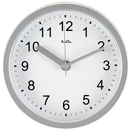 AMS 5926 wasserdichte Wanduhr / Tischuhr Funkuhr Baduhr Weiß Silber Badezimmer