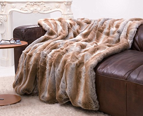 Wohnen & Accessoires Große Felldecke, Tagesdecke, Webpelzdecke Fuchs rehbraun-grau 220x240cm