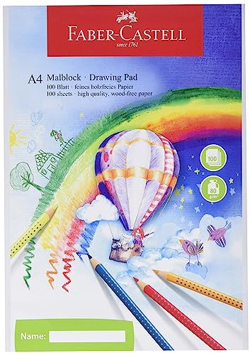 FABER-CASTELL 212049 - Malblock DIN A4, 5 Blöcke je 100 Blatt 80 g/m² Papier, Zeichenblock für Zeichnen, Malen und Skizzieren