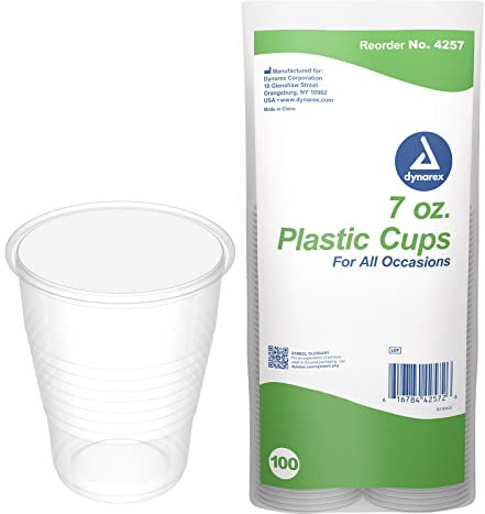 Dynarex Disposable Clear Drinking Cups - Single Use Plastic Cups for Office, Hospital, Clinic - Beverage Containers with Rolled Rim, Ribbed Center - 7oz, Bulk Supplies Box of 100