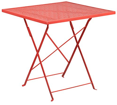 Flash Furniture Oia Commercial Grade 28 Square Coral Indoor-Outdoor Steel Folding Patio Table