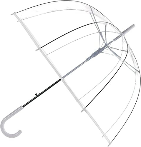 Unibos DOME SEE THRU WEDDING UMBRELLA CLEAR WITH WHITE HANDLE & TIP & DEEPEST DOME FOR PROTECTION