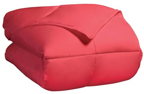 Superior Classic All-Season Reversible Down Alternative Comforter, Comfy, Fluffy, Cozy, Lightweight, Decorative, Duvet Insert, Plush, Oversized Bedding Essential, Box Quilt Design, Twin, Coral