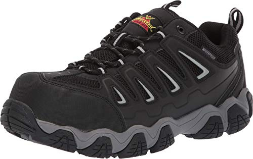 Thorogood Crosstrex Waterproof Athletic Safety Toe Work Shoes for Men - Lightweight Premium Leather and Mesh with Comfort Insole and Slip-Resistant Outsole; ASTM Rated, Black/Grey - 14 W US