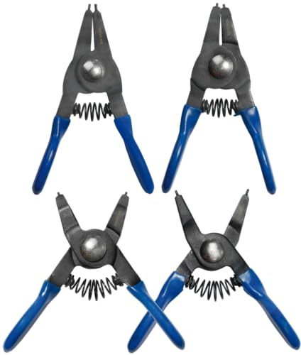 SW-Stahl 41470L Sicherungsringzangensatz 75 mm, 4-teilig - Seegeringzangen | Set fuer Innen- und Aussensicherungsringe, extra kurze Form, 1 mm Spitze, gerade & 90 Grad abgewinkelt, Tauchbeschichtung