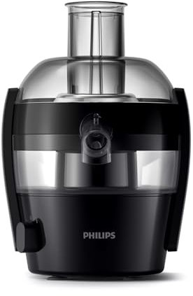 Philips Viva Collection Compact Juicer, 1.5 Litre, 500 Watt, Quick Clean Technology, Drip Stop, Dishwasher Safe Parts, See-through Pulp Container, Direct Serve, Black (HR1832/01)