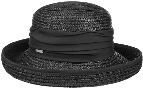 Seeberger Dilara Stroh Sommerhut Damen - Umschlaghut Damenhut Sonnenhut mit Einfass Frühling-Sommer Sommer - One Size schwarz