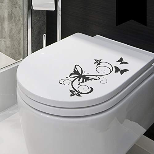 Wandkings WC Deckel Schmetterling Ranke Aufkleber 30 x 16 cm schwarz - erhältlich in 33 Farben