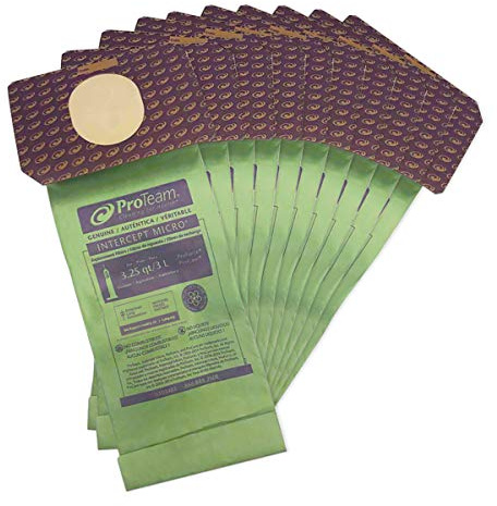 ProTeam 103483 Intercept Micro Filter Bags with 3.25-Quart Capacity, 10-Pack of Replacement Vacuum Filters , Green