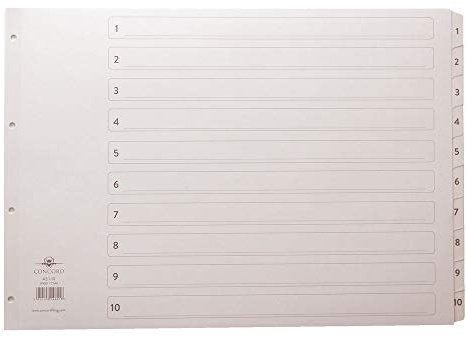 Concord 04601/CS46 Classic Index (Querformat, Mylar-verstärkt, 4 Löcher, DIN A3, 1-10) weiß