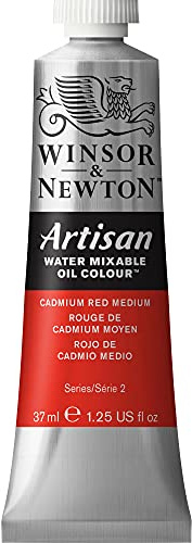 Winsor & Newton Huile Diluable à l’eau Artisan - Couleurs à l'huile Pour les Arts Plastiques - Sans Solvants, Se Diluer à l’eau, Tube de 37ML, Couleur Rouge de Cadmium Moyen
