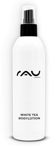 RAU Cosmetics White Tea Body Lotion 250 ml - Crema Corpo Idratante al Tè Bianco con Vitamina E, Olio di Mandorle Dolci e Aloe Vera - Trattamento Antiossidante per Pelli Secche e Sensibili - Made in Ge