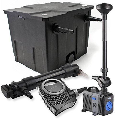 SunSun Komplettset: CBF-350 Teichfilter bis 12000 L Teichfilteranlage Durchlauffilter, NEO10000 Teichpumpe 10000l/h 80W, CUV-636 Teichklärer UVC Klärer mit 36W, CTP-5003 Springbrunnenpumpe 5000l/h 30W