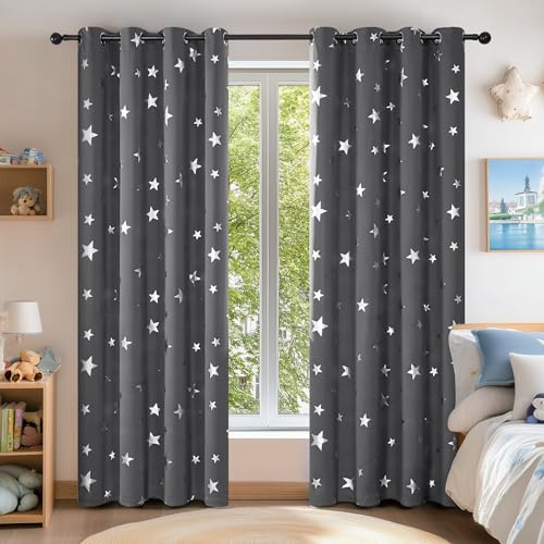 Deconovo Verdunklungsgardinen Kälteschutz Blickdichte Vorhänge für Wohnzimmer Vorhang Lichtundurchlässig, 229x117 cm(HöhexBreite), Hellgrau, 2er Set