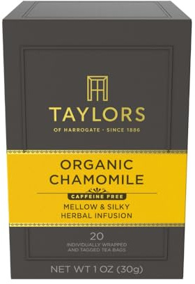 Taylors of Harrogate Organic Chamomile Herbal Tea, Individually Wrapped Bags, 20 Count (Pack of 1), Mellow, Silky & Soft, Caffeine-Free, Enjoy Hot or Iced, 20 Teabags