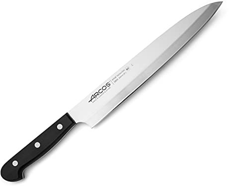 Arcos Coltello Chef Yanagiba Asiatico in Acciaio Inossidabile con Lama da 240 mm – Manico Ergonomico in Poliossimetilene, Serie Universal, Colore Nero