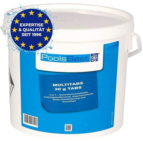 PoolsBest 5kg Chlor Mini Multitabs 5 in 1 I 20g Mini Chlortabletten für Pool, Whirlpool & Aufstellpool I All in One Poolpflege Tabs I Reinigungstablette für Pools bis 20m³