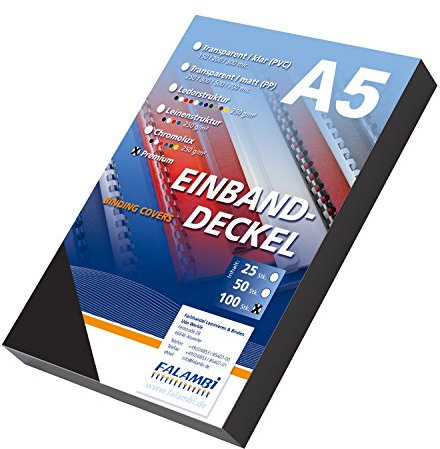 100 Einbanddeckel DIN A5 mit Lederstruktur - schwarz