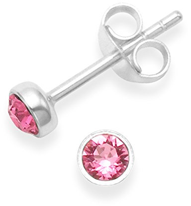 Heather Needham Sterling Silver Pink Cubic Zirconia Earrings - Pink Cubic Zirconia Stud Earrings - SIZE: 4mm. Gift Boxed 5554PCZ