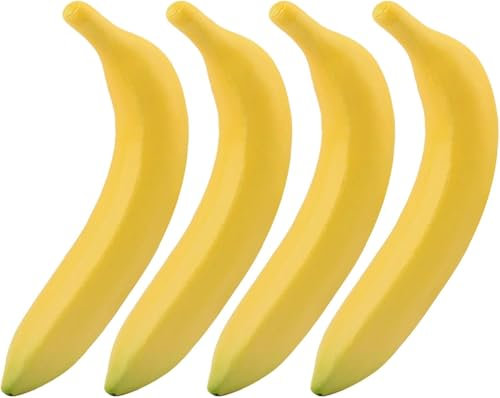 GMMH Künstliche Deko Banane Bananen (4 Stück) - Lebensechtes Plastikobst, Fake, Plastikfrucht, Kunstobst, Frucht für Dekoration, Schaufenster, Haushalt, Küche, Party, Hotel