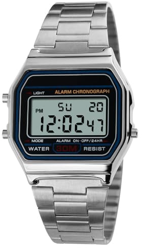 VIGOROSO Men Lady Vintage Retro Gold Stainless Steel Digital Casual Watch Alarm Stopwatch(Silver)