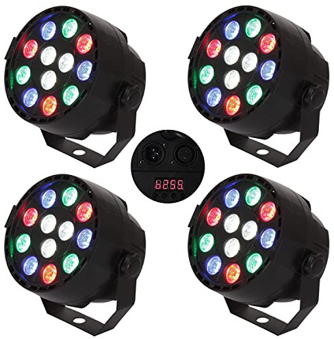 Ibiza Light - Pack 4 DJ Light Projector DMX par a LED 12 LED RGB + blanco de 1 W estroboscopio