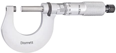 Starrett V230MXRL Außenmessschraube, Ratschenanschlag, Kontermutter, Hartmetallflächen, Bereich 0-25 mm, 0,001 mm Teilung, +/- 0,002 mm Genauigkeit