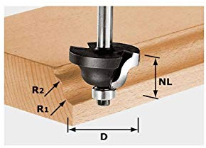 Festool Doppelradienfräser HW S8 D38,1 - Profilfräser R6,35 | Hartmetall-Profilfräser mit Kugellager – für Plattenkanten, Zierleisten und geschwungene Konturen
