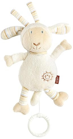 Fehn Spieluhr Baby Einschlafhilfe Schaf - Kuscheltier mit Befestigung - Einschlafhilfe Melodie Brahms Wiegenlied - Babyspielzeug für Unterwegs & Zuhause - Musikspielzeug für Babys & Kinder