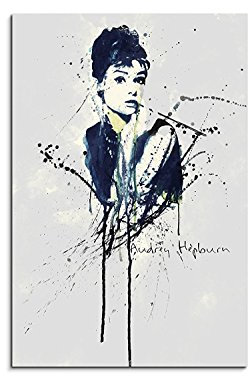 Paul Sinus Art Audrey Hepburn 90x 60cm Keilrahmenbild Kunstbild Aquarell Art Wandbild auf Leinwand fertig gerahmt Original Unikat