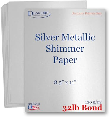 40 Sheets Silver Metallic Shimmer Paper - 8.5 x 11 Inch - 32lb Bond Double-Sided Laser Printer Paper - For Invitations, Menu's, Crafts