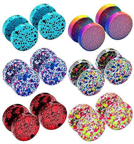 JEWELRIESHOP Fake Plugs Faux Gauge Earrings Stainless Steel Studs Circle Flat Back Cheater Illusion Tunnel Dumbbell Barbell Earrings Fake Ear Plugs for Women (16G, 6 Pairs, 10mm)