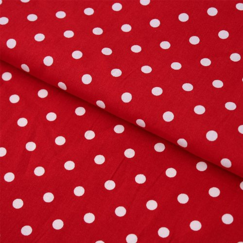 Hans-Textil-Shop Baumwollstoff Rot Gepunktet – Stoff Meterware 140 cm – Roter Stoff mit weißen Punkten – Punkte Stoff Baumwolle für Kissen, Bettwäsche, Kinderstoff, Deko, Bekleidung