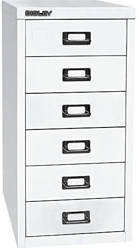 BISLEY MultiDrawer, 29er Serie, DIN A4, 6 Schubladen, Metall, 696 Verkehrsweiß, 38 x 27.9 x 59 cm | DIN A4, 6 Schubladen, verkehrsweiß